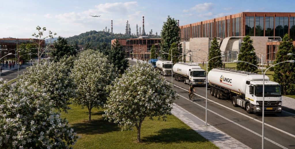 UNOC tanker trucks on the park boulevard