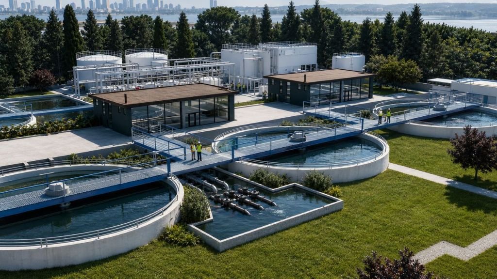 Aerial view of water treatment facility