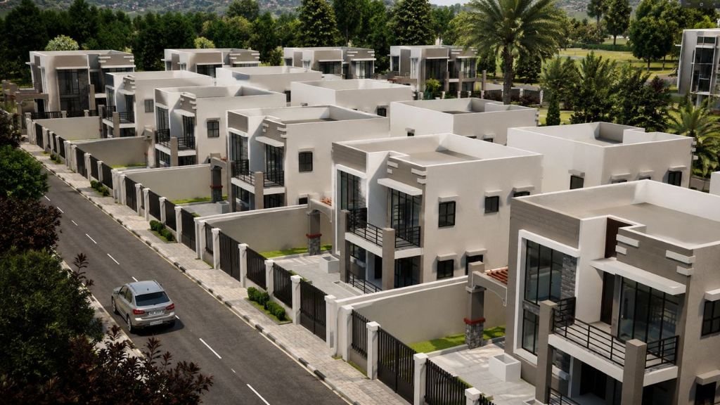 KIP residential townhouse estate, daytime aerial