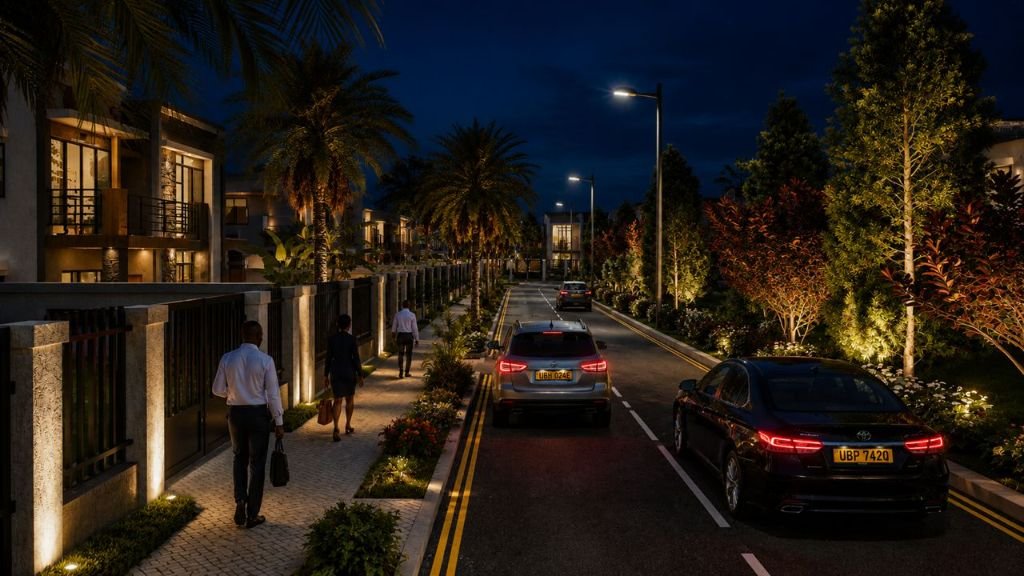 KIP residential street lit at night