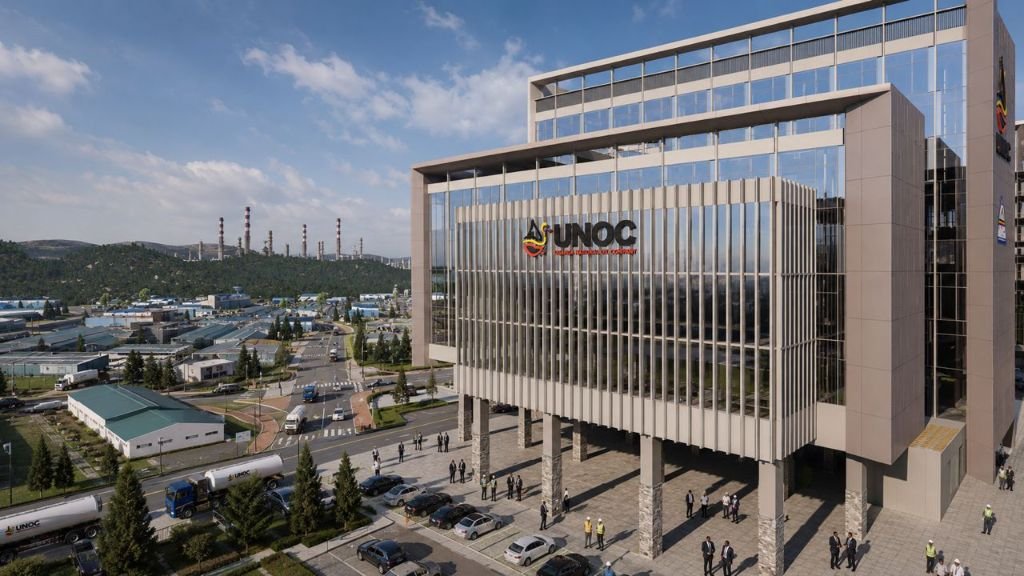 UNOC headquarters office tower overlooking Kabalega Industrial Park