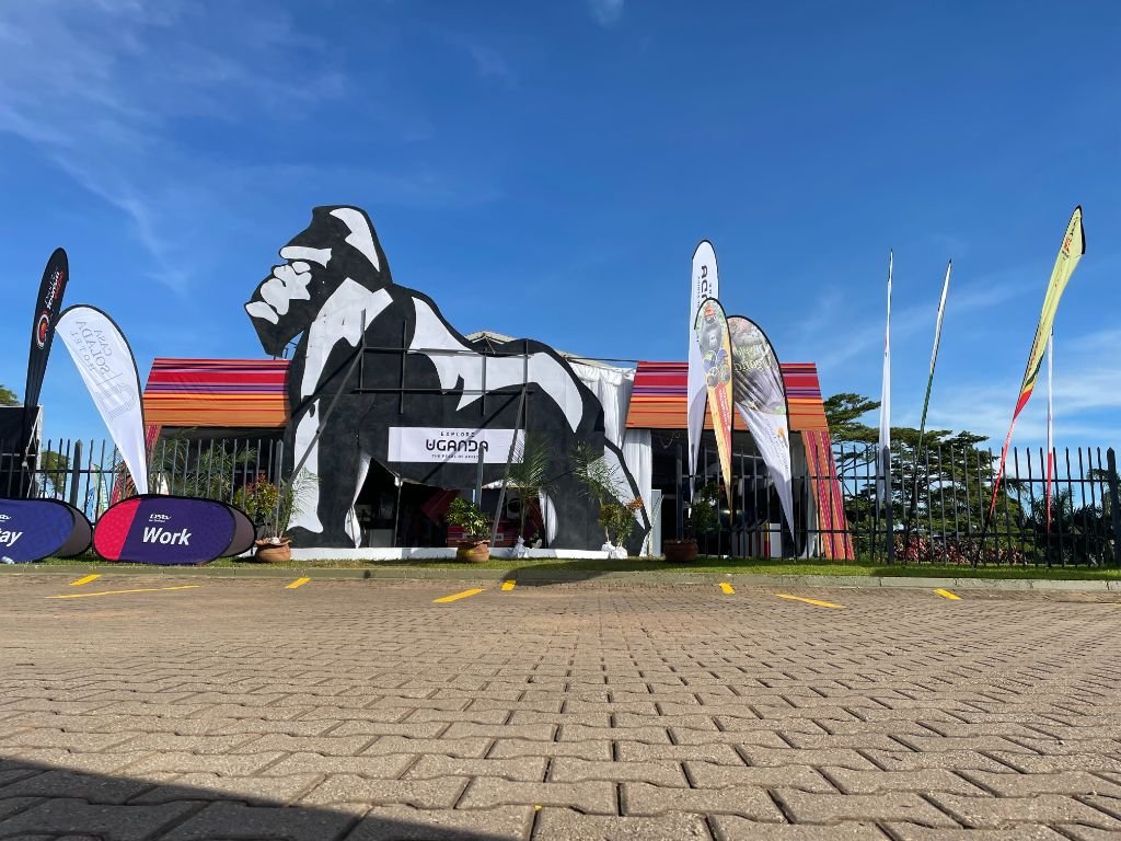 Uganda Tourism Board POATE 2023 pavilion exterior with primary branding
